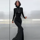 High Neck Long Sleeve Bodycon Dress Elegant Solid Color High Waist Slim Fit Perfect for Autumn a
