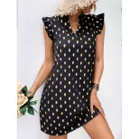 Fashionable Womens Dress Sexy Floral Polka Dot Print Round Neck Short Sleeve Perfect for Casual