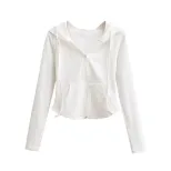 Hooded Cardigan Sweatshirt for Women Slim Fit Long Sleeve Short Length Soft Fabric Casual Wear for Spring and Autumn