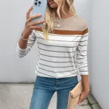 Vintage Striped Long Sleeve T Shirt for Women Simple Design Autumn Fashion Versatile Layering Wh