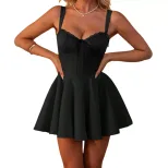Vintage Lace Trimmed Bustier Dress Bow Detail A Line Silhouette Sleeveless Elegant Style Perfect