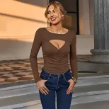 Womens Slim Fit Wrinkled T Shirt Simple Sexy Elegant Spring Summer Casual Wear Wholesale Availab