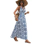 Floral Print Halter Dress Vintage Style Bohemian Vibe Lightweight Fabric Perfect for Summer Vaca