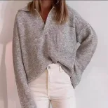 Casual Loose Fit Solid Color Sweater with Pockets Womens Knitwear for Everyday Wear Ready to Shi