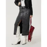 Vintage Silver Wash Denim Skirt Womens Retro Style Casual Fit High Waist Perfect for Spring Summ