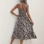 Abstract Print Ruffled Maxi Dress Sleeveless Beach Vacation Style Lightweight Fabric Wholesale A