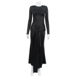 Elegant Long Sleeve Waist Tie Maxi Dress Slim Fit Spring Style Chic Design Wholesale Availabilit