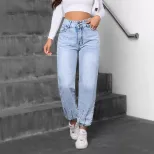 Casual Denim Pants for Women Beaded Detail Versatile Style Comfortable Fit Perfect for Everyday