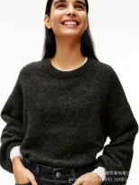 Womens Oversized Gray Pullover Sweater Soft Cashmere Blend Cozy Thick Knit Autumn Winter Casual