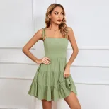 Sleeveless Vacation Dress Casual Beach Style Strapless Design Lightweight Fabric Perfect for Spr