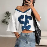 Digital Print V Neck Womens T Shirt Casual Style Fashionable Design Comfortable Fabric Wholesale