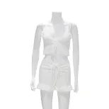 Lace Trim Cami and Ruffle Shorts Set Summer Casual Loungewear Sexy Home Outfit Wholesale Availab