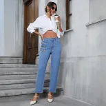 Womens Embroidered Straight Leg Jeans Casual Style Fashionable Design Comfortable Fit Perfect fo
