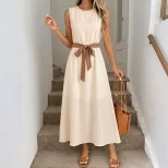 Sleeveless A Line Dress with Beaded Round Neckline in Apricot for Elegant Occasions in Multiple Sizes