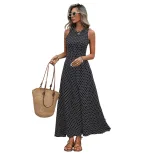 French Vintage Sleeveless Backless Dress Polka Dot Design Waist Defining Fit Ideal for Summer Va