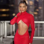 High Neck Long Sleeve Bodycon Dress Sexy Hollow Out Design Autumn Winter Fashion for Parties Who