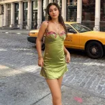 Fashionable Vacation Style Bodycon Dress Sleeveless Embroidered Lace Trim Slim Fit Sexy Silhouet