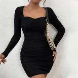 Slim Fit Color Block Lace Trim Knitted Long Sleeve Dress Womens Autumn Winter Collection Elegant