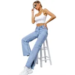 Casual Straight Leg Boyfriend Jeans for Women Fashionable Versatile Comfortable Everyday Wear Wh