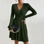 Womens Long Sleeve V Neck Dress Slim Fit Soft Corduroy Fabric Elegant Design Perfect for Parties