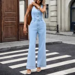 Womens Sexy Backless Denim Jumpsuit Stretch Fabric European and American Style Casual Wear Whole