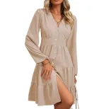 Elegant Ruffled Hem Dress for Women Slim Fit Solid Color Perfect for Spring and Autumn