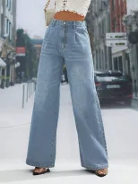 High Waisted Wide Leg Jeans Slim Fit Stylish Design Comfortable Fabric Casual Wear for Women Who