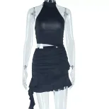 Sleeveless Ruched Dress High Neck Solid Color Elegant Fit Casual Chic for Parties or Everyday We