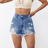 High Waisted Denim Shorts Loose Fit Casual Style Fashionable Design Summer Wear for Women Wholes