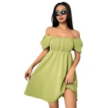 Elegant Summer Dress Sexy Square Neck Puff Sleeves Fitted Waist Perfect for Parties and Casual O
