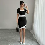 French Style Elegant Midi Dress High Waist Chic Design Lightweight Fabric Summer Fashion for Wom