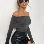 Womens Long Sleeve T Shirt Off Shoulder Design Slim Fit Casual Style Perfect for Everyday Wear W