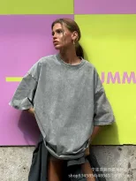 Womens Loose Fit Washed Cotton T Shirt 260g Fabric Colorful Short Sleeve Summer Casual Wear Whol