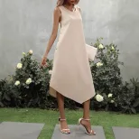 Casual Fashion Womens Dress Solid Color Round Neck Short Sleeve Ideal for Everyday Wear Wholesal