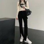 高腰显瘦牛仔裤女2023春季新款韩版学生百搭前开叉时尚休闲直筒裤