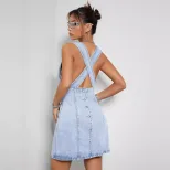 Slim Fit Denim Dress V Neck Sleeveless Backless Casual Summer Wear Wholesale Available fast ship