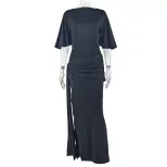Backless Maxi Dress Sexy Solid Color Loose Fit Comfortable Side Slit Adjustable Straps Perfect f