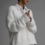 Womens Oversized Knit Cardigan Soft Faux Mink Fabric Long Sleeves Casual Style Perfect for Sprin