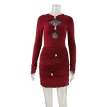 Long Sleeve Bodycon Dress Hollow Out Design Solid Color Elegant Style Perfect for Spring Occasio