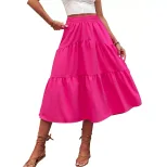 High Waisted Solid Color Midi Skirt Elastic Waist Fashionable Design Versatile for Casual or For