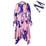 Plus Size Womens Dress Elegant Floral Print Irregular Hem Lapel Collar Casual or Formal Occasion