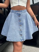 High Waisted Loose Fit Denim Skirt Casual Chic Style Flattering Design Perfect for Everyday Wear