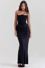 Multi Color Strapless Bodycon Jumpsuit Ruched Design Boned Structure Long Length Perfect for Par