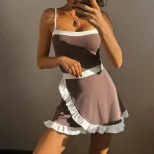Womens Two Piece Set Slim Fit Bodysuit with High Waisted Skirt Casual Color Block Design Wholesa