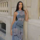 Fashionable Womens Bodycon Maxi Dress European Style Sleeveless Halter Neck Denim Patchwork Perfect for Parties
