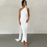 Backless Halter Dress Fitted Pleated Floor Length Elegant Design Evening Party or Formal Occasio