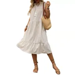Sleeveless Straight Maxi Dress Solid Color Khaki Casual Beach Vacation low MOQ