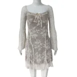 Womens Lace Flare Sleeve A Line Dress Elegant Slim Fit Stylish Design Perfect for Autumn Events