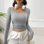 Womens Short Sleeve Round Neck T Shirt Fashionable Solid Color Versatile Style Spring Summer Cas