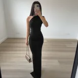 Elegant Womens Bodycon Dress Solid Color Asymmetrical Shoulder Sleeveless Ruched Design Spring S